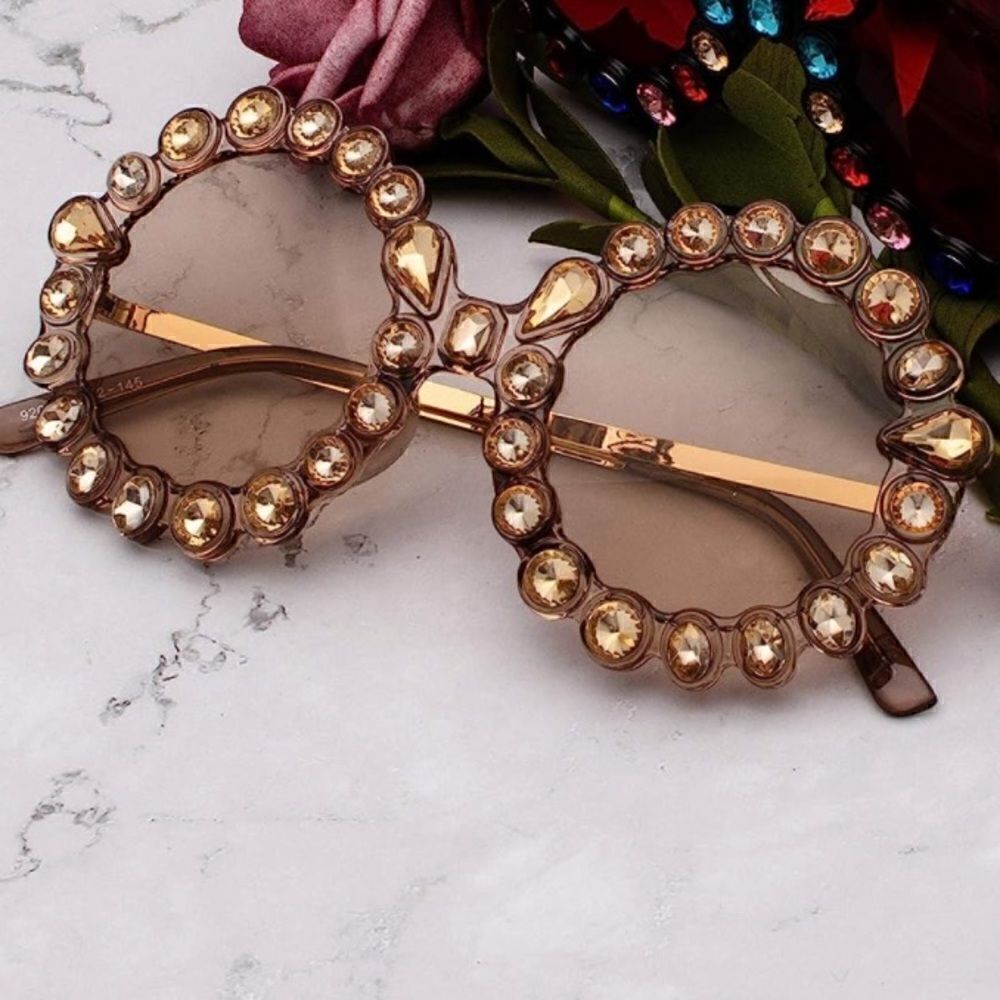 Crystal Women Big Rhinestone Sunglasses Oversized Round